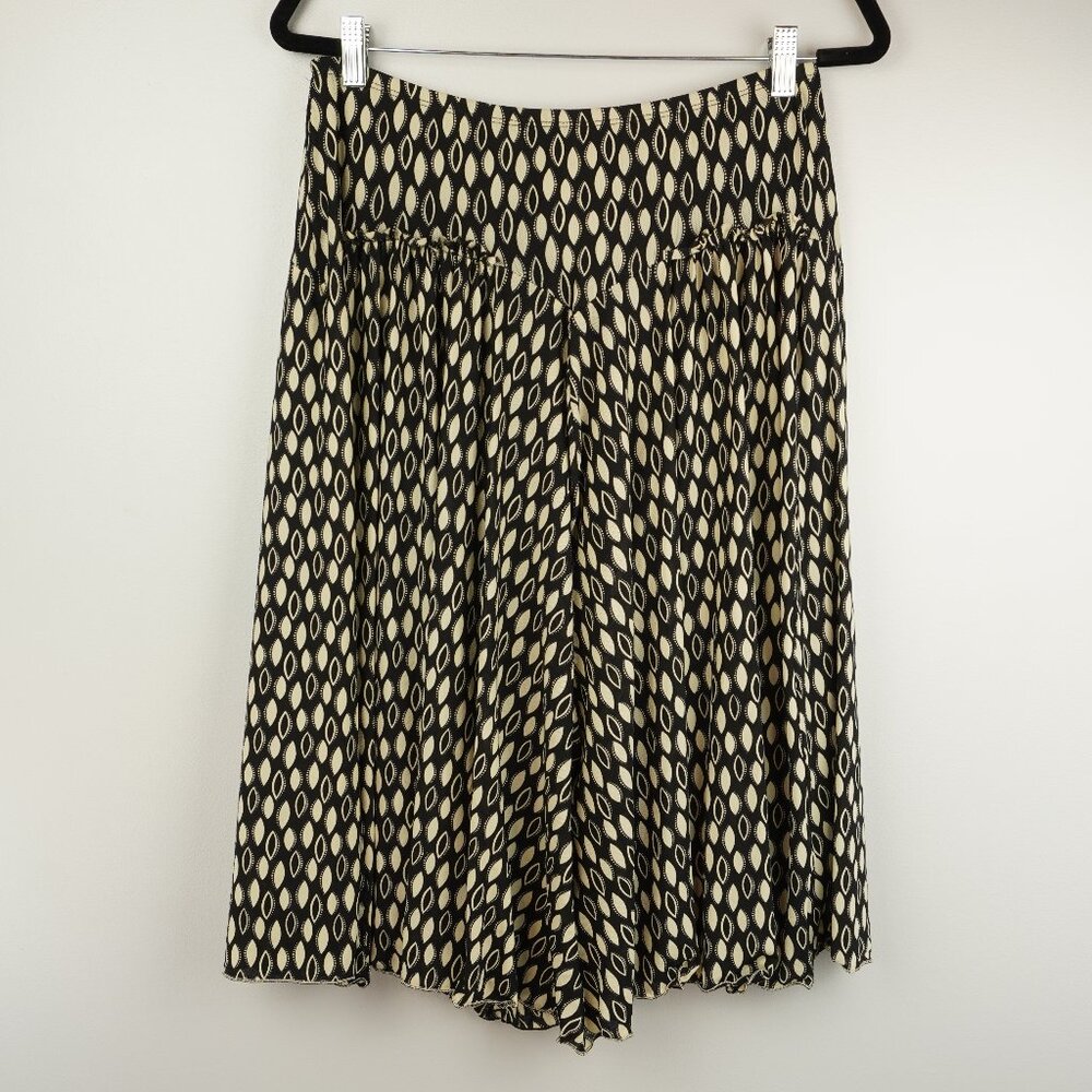 Max Studio Black and‎ Cream Leaf Print Lined Midi Skirt Size Small